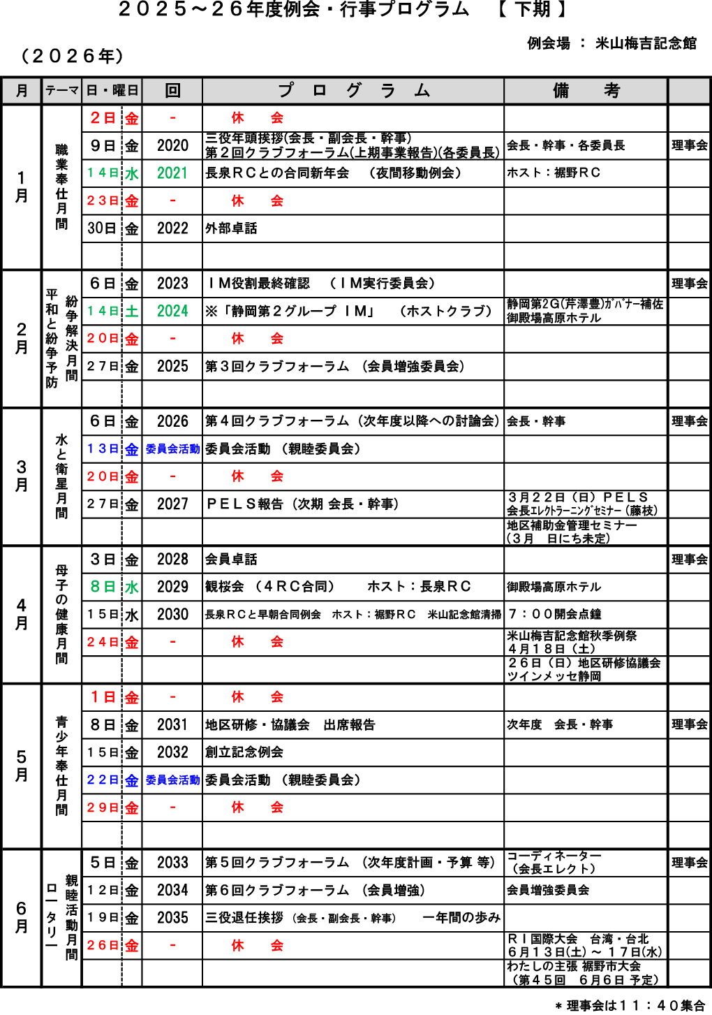 2025～26年度 年間プログラム下期